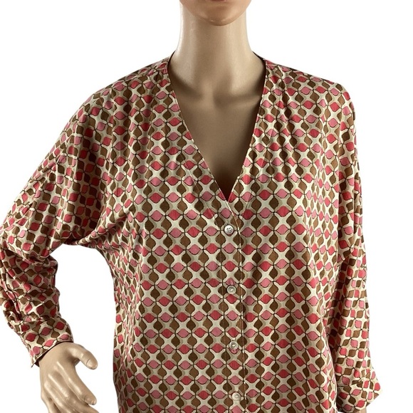 J.McLaughlin Viola Button Front Geometric Print Top Size Small - Picture 2 of 7